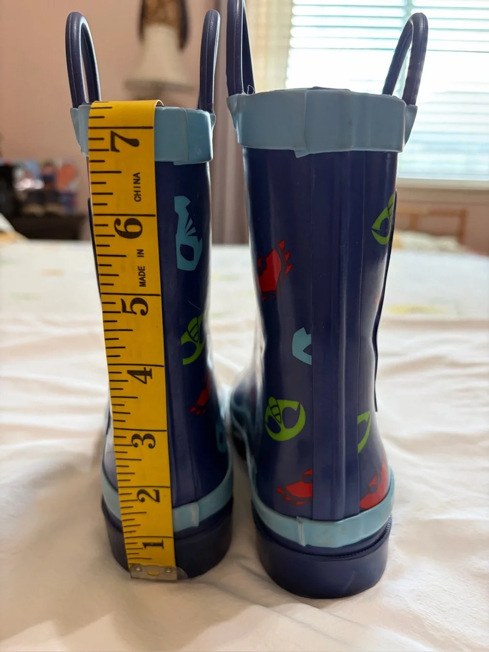 Kids Navy Blue Waterproof Rain Boots with Space Ship Print(40)